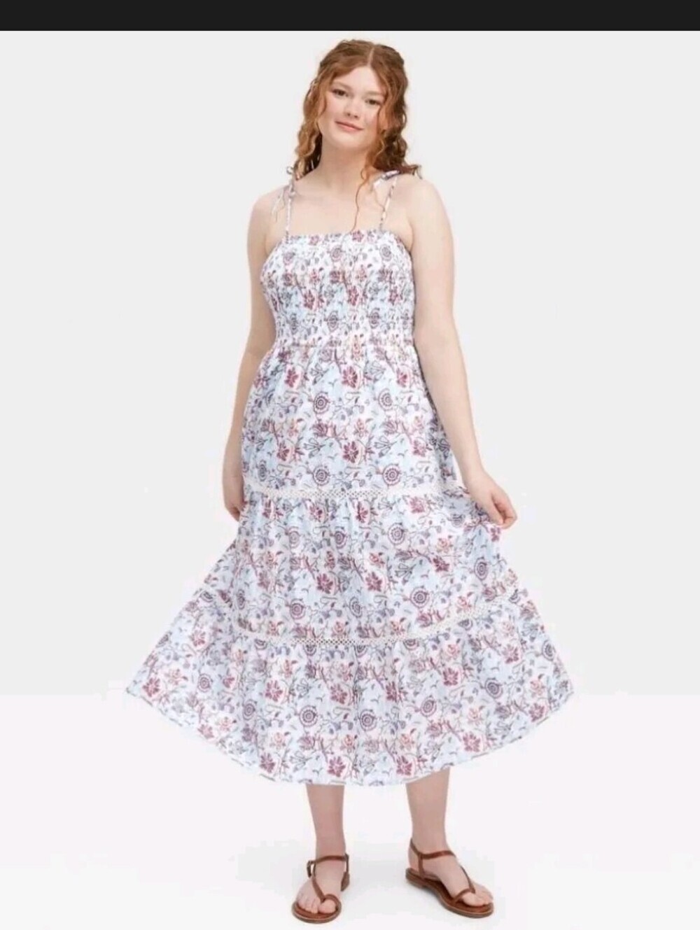 Roller Rabbit Women's Sketched Floral Tie-Shoulder Tiered Maxi A-Line Dress Blue